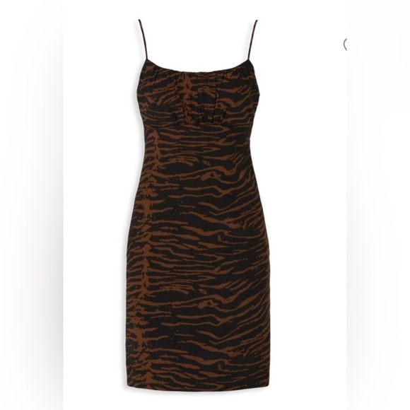 Staud Zebra Print Mini Dress Sz 2 Brown Black Bodycon Slip Adjustable Straps - Picture 1 of 7